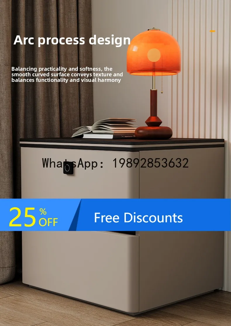 LYY Italian Minimalist Bedside Table Solid Wood Safe Integrated with Fingerprint Lock Niche Design Sense Modern Simple Bedside