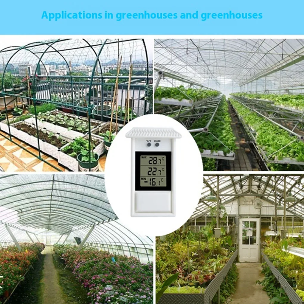 Indoor Outdoor LCD Electronic Thermometer Gauge Weather Sensor Digital Display Screen for Home Garden Greenhouse Max Min