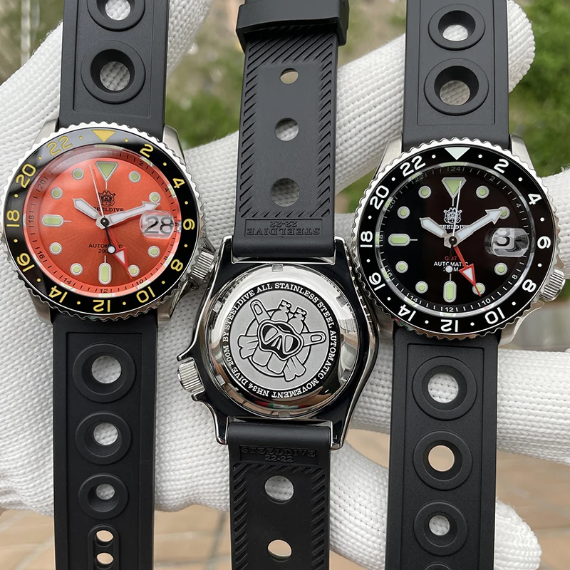 STEELDIVE Men Diver Watch Water 42mm GMT Automatic Mechanical Wristwatch 200M Waterproof Luminous Sapphire NH34 Ceramic Bezel
