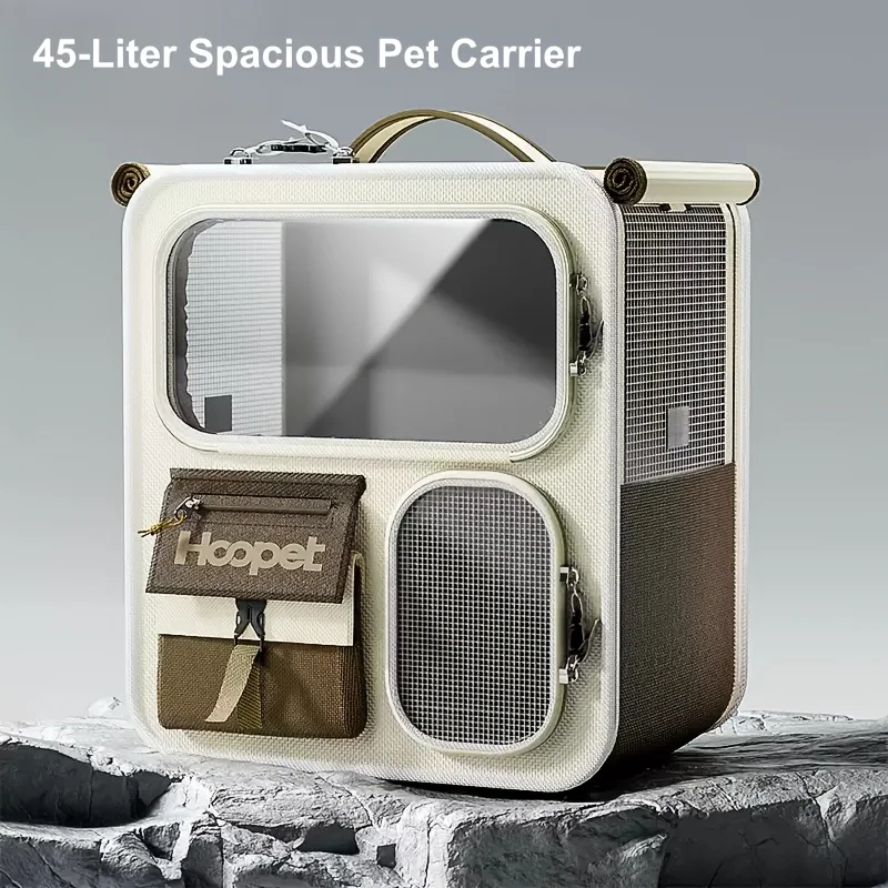 

[Spacious Brown Pet Carrier] Easy To Travel 45-liter Spacious Brown Pet Carrier - Suitable For Cats And Dogs Weighing Less Than 27.56 Pounds, Designed For Ventilation And Breathability