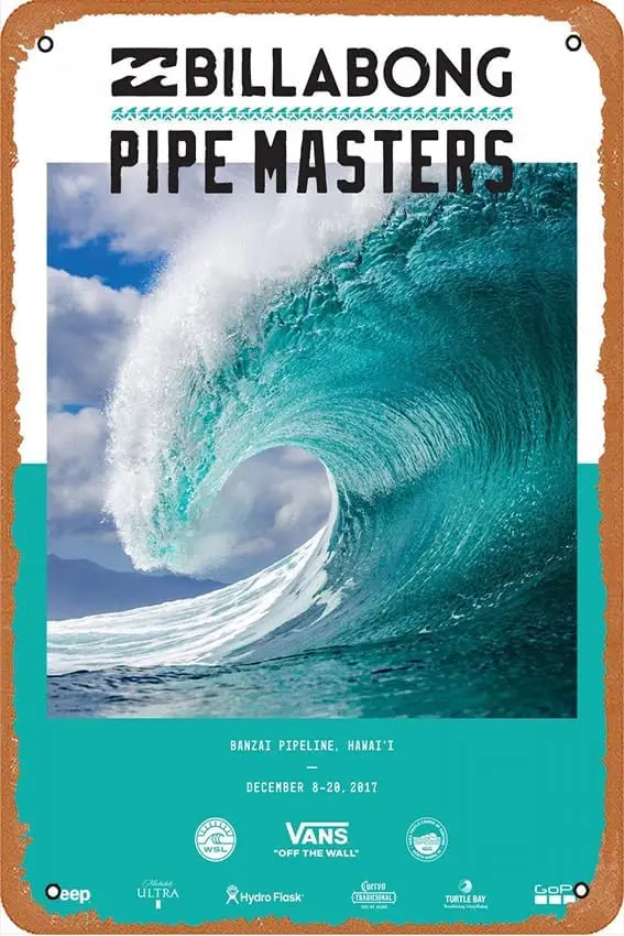 2017 PIPE MASTERS SURF COMPETITION PRINT Poster and Pub Bar Vintage Tin Sign Metal Art Funny for Bathroom Decor Gifts