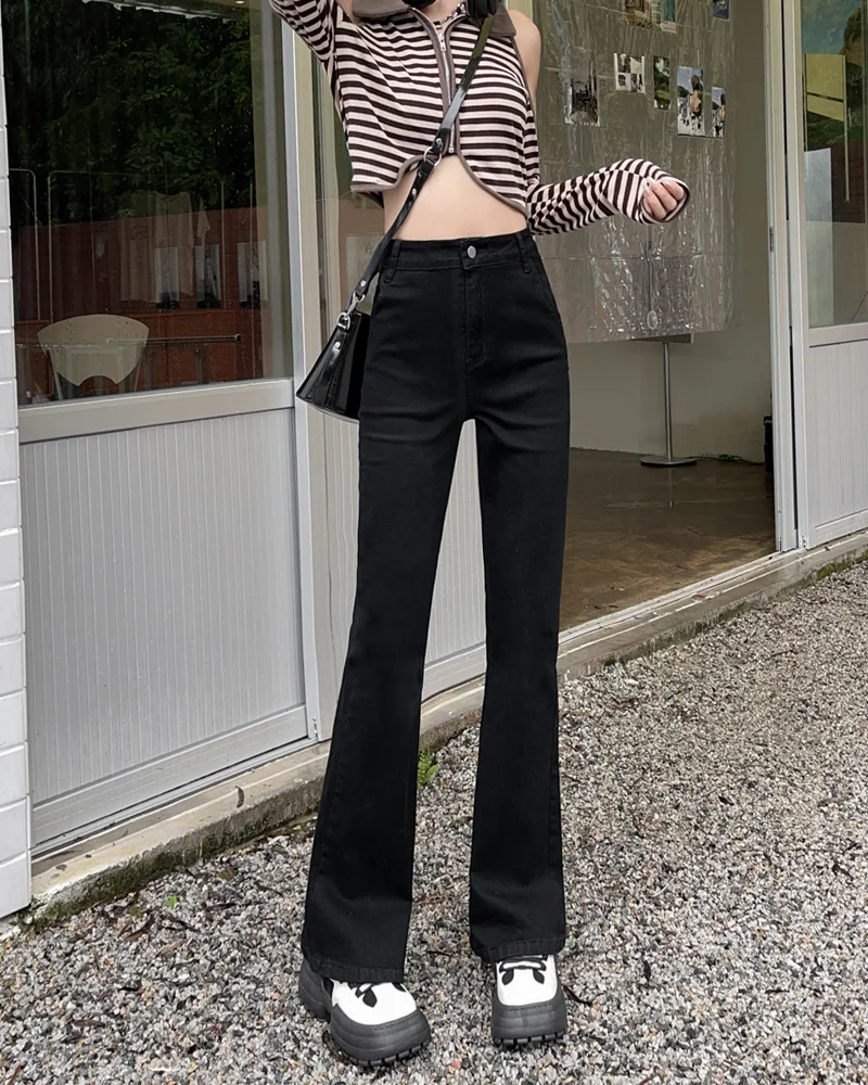 

Широкие джинсы с высокой талией, женские свободные эластичные утягивающие брюки большого размера, осенние новые хлопковые эластичные джинсовые брюки