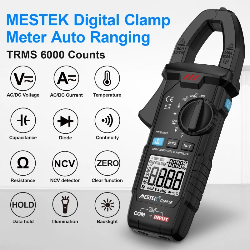 Mestek CM83E Digital Clamp Meter AC/DC 1000A NCV Current Clamp Pliers Clamp Ammeter Pinza Amperometric Electrician Multimeter