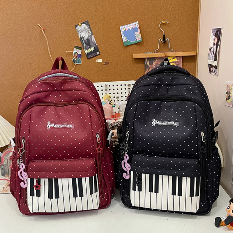 Fashion Piano Key Polka Dot Student Backpack Casual Simple Large Capacity Travel Storage Backpack Korean Preppy Style School Bag