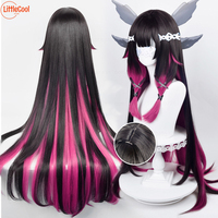 Columbina Cosplay Wig 105cm Long Straight Black Rose Heat Resistant Synthetic Hair Anime Fatui Cosplay WIgs + Wig Cap