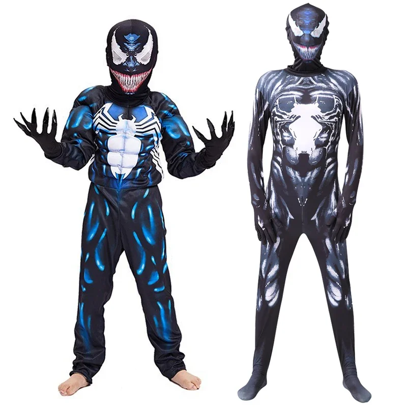 MARVEL Venom Children Boys Cosplay Suits Muscular Strong Body Shape Costume Zentai Tights Eddie Brock Movie Character Role Play