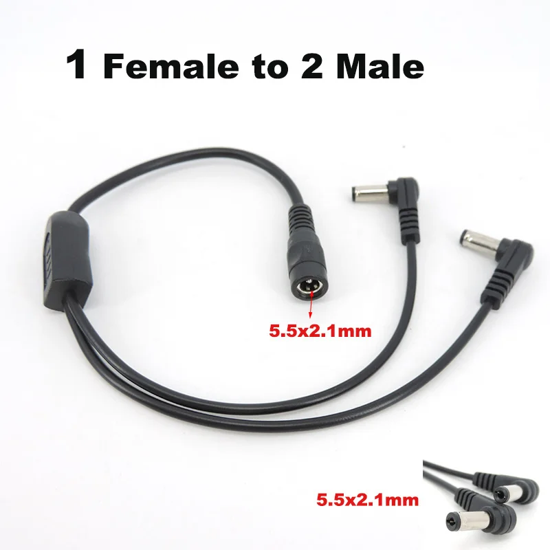 DC 5.5mmx2.1mm Power 1 Female to 2 Angled Male Way Splitter Adapter Connector Plug Cable 12V For CCTV Camera LED Strip Light