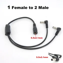 DC 5.5mmx2.1mm Power 1 Female to 2 Angled Male Way Splitter Adapter Connector Plug Cable 12V For CCTV Camera LED Strip Light