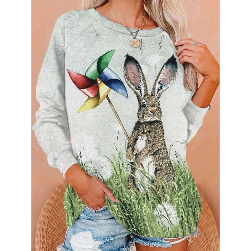 Cute Rabbit Sea Turtles Sweatshirts Animal 3D Print Women Casual Long Sleeve Hoodies Y2k Streetwear Pullover Top Female Clothing