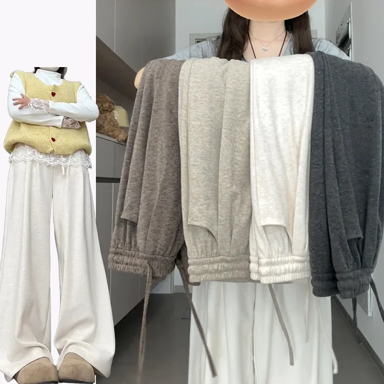 Coréen Sle doux pantalons décontractés femmes automne hiver nouveau pendentif mince tricoté riz nouilles pantalon taille haute jambe droite