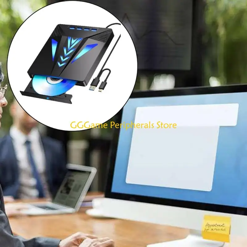 U55B External Disc Drive with USB3.0 USB2.0 Port Card Slot Portable Disc Disk Drive Player Writer Reader Writer for Laptop