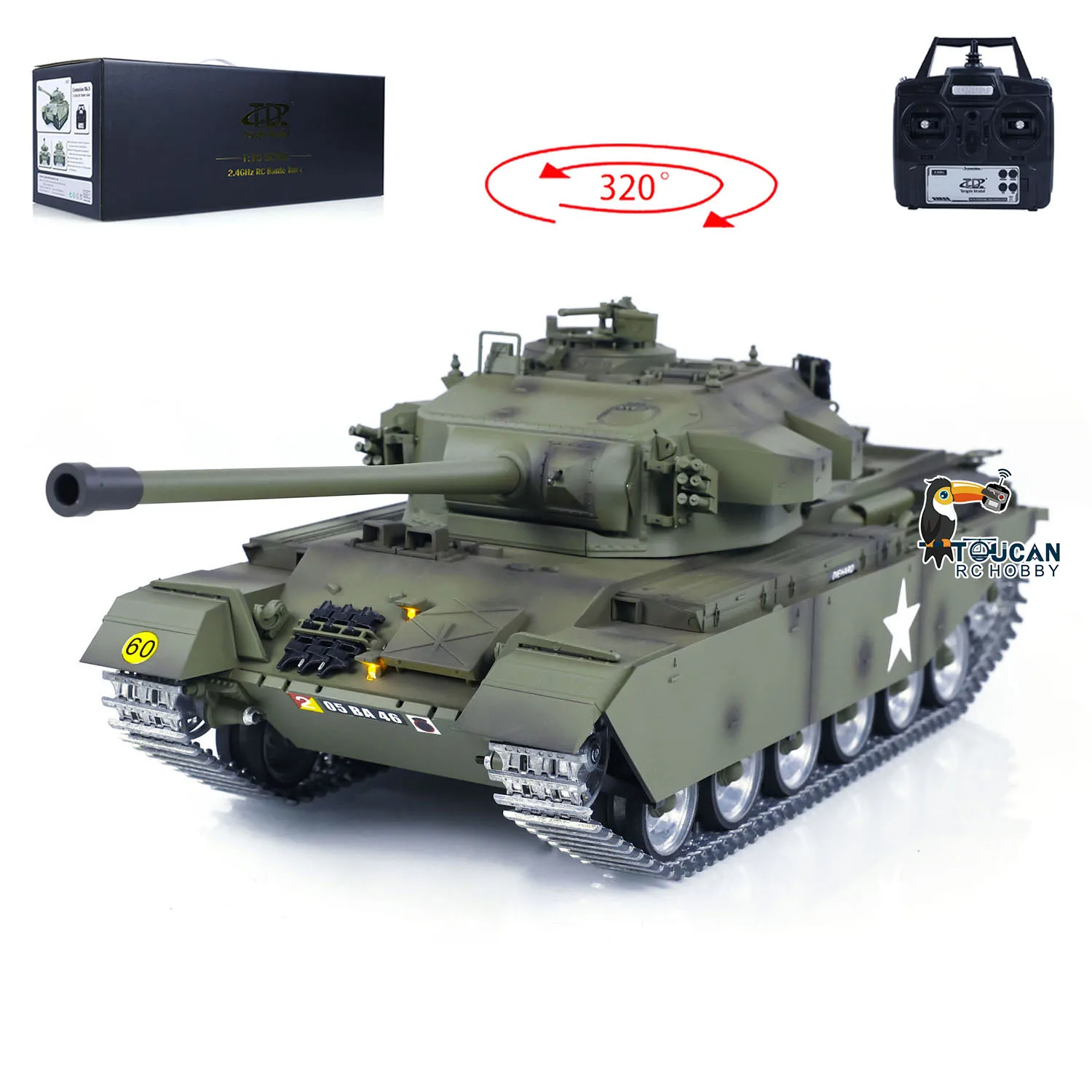 Tongde 1:16 RC Tank British Centurion MK5 Remote Control BB & Infrared Battle Tank Metal Tracks Wheels RTR Barrel Recoil Model