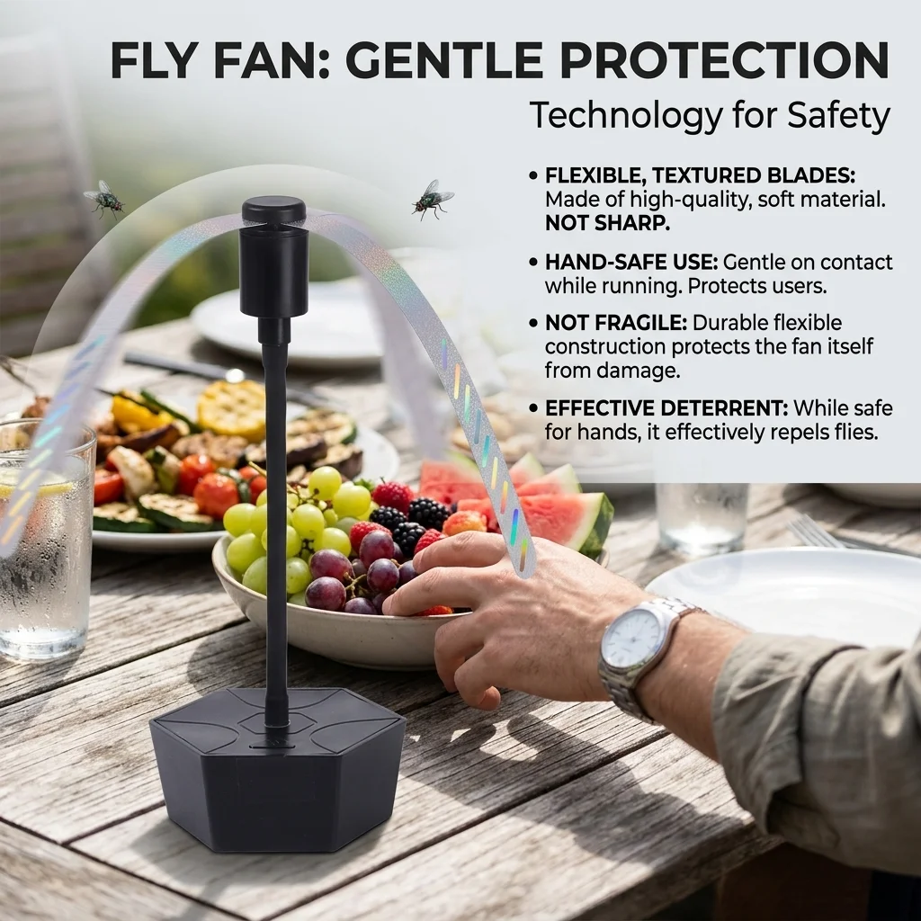 Fly Fans for Tables Repellent Fans Keep Flies Away Fly Spinner Table Top with Holographic Blades Flies Deterrent for BBQ Party