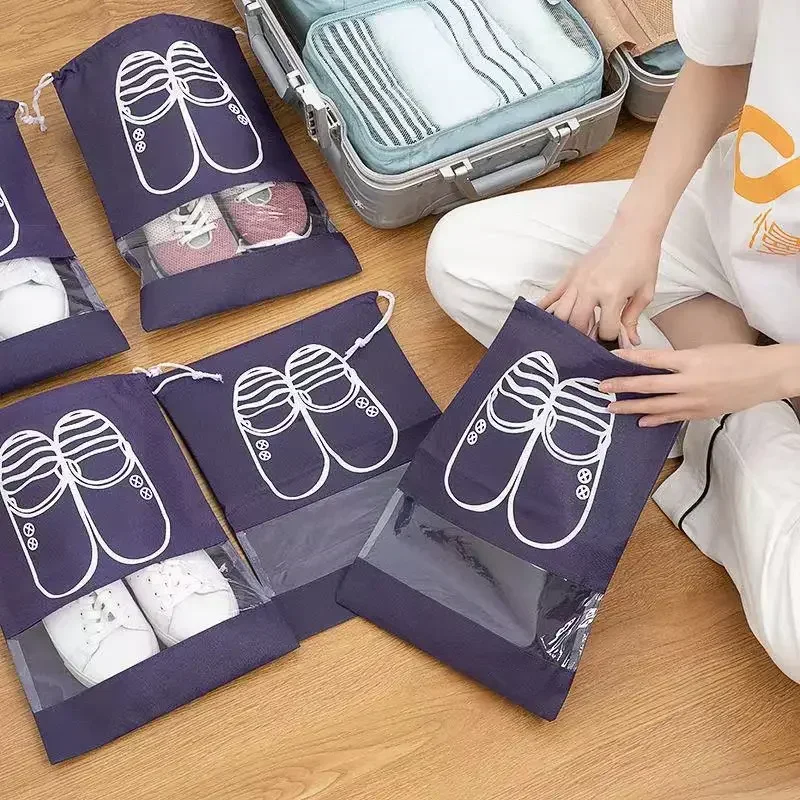 1 Pc Non-woven Shoes Bag Waterproof Dustproof Travel Bag Portable Tote Drawstring Bag For Shoes Storage Shoes Organizer New image 2