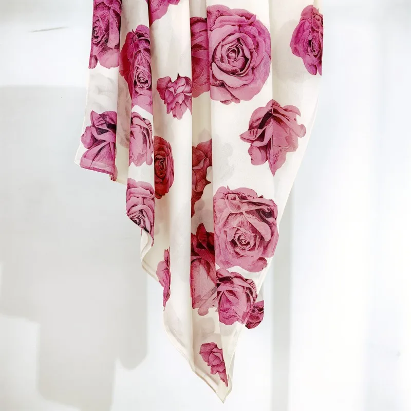 Romantic Red Rose Print Chiffon Summer Scarf Shawl Women Wraps Lady Flower Swim Sarong