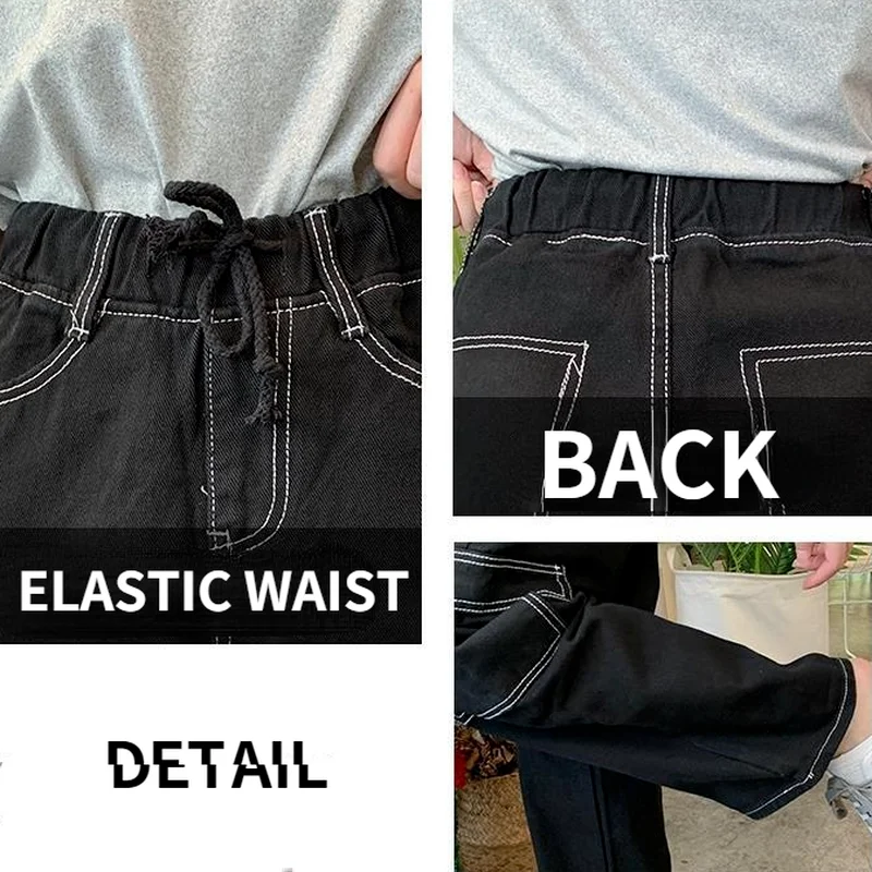 Jeans in vita elastica Donna Popolare più spesso caldo alla moda Street Baggy Pantaloni in denim a gamba larga Fidanzato Tasche estetiche Design Ins