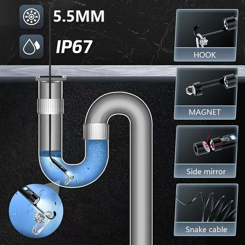 Imagem -06 - Sonda de 5.5 mm de Diâmetro Lente Dupla Endoscópio Industrial Foco Próximo Câmera de Inspeção de Boroscópio Ip67 à Prova Dágua Câmera de Cobra