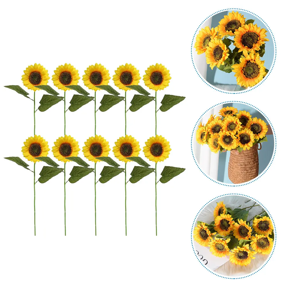 

10pcs Artificial Sunflower Decoration Bright Color Long Stem Fake Flowers for Wedding Party Home Garden Arrangement