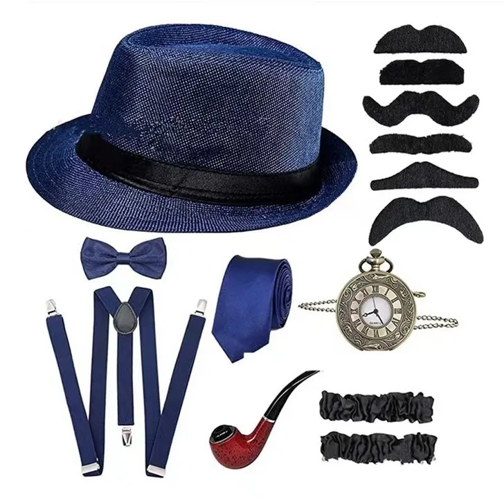 1920er Jahre Herren Gatsby Gangster Kostüm Zeitungsjunge Jazz Dance Party Abschlussball Cosplay Show Opa Zubehör Set 1 Set Cowboy Caps Hut – Detail 1