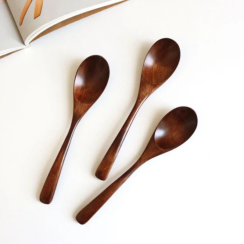 20*4CM Wooden Spoon Soup Spoon and Fork Eco Friendly Products Tableware Natural Ellipse Ladle Spoon Set Spoons for Cooking