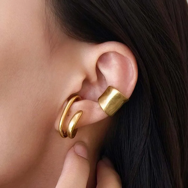 Clips d'oreille simples en métal givré pour femmes, faux Piercing irrégulier large en forme de C, Clip de Cartilage, boucle d'oreille, manchette d'oreille, bijoux cadeaux