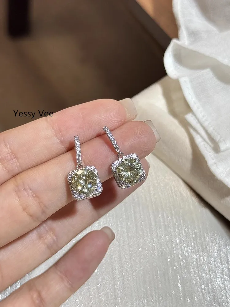 Yessy Vee Women Olive Green Square Zircon Diamond Earrings Elegant 2025 Top Selling Top Quality New Arrival