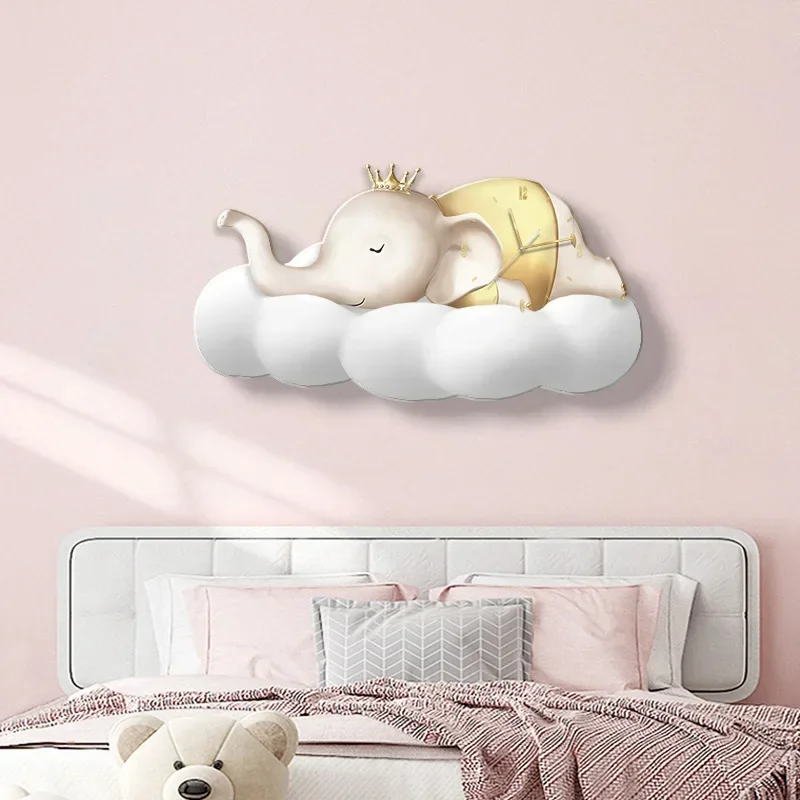Children's room decorative painting bedroom bedside elephant with clock hanging painting cute warm