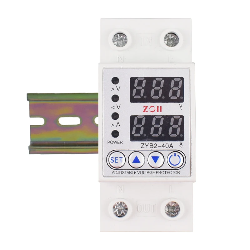 40A 63A 230V Adjustable Over Voltage Under Voltage Reclosing Protector Relay Limit Over Current Protection Dual Digital Display