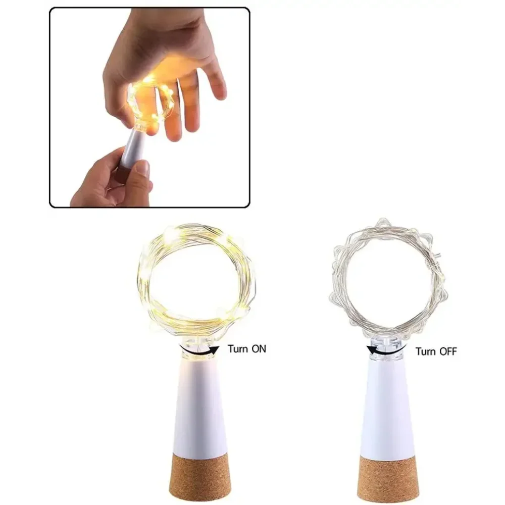 20 LEDs botella de corcho luces de hadas USB recargable guirnalda de Navidad luces de cadena dormitorio habitación decoración del banquete de boda