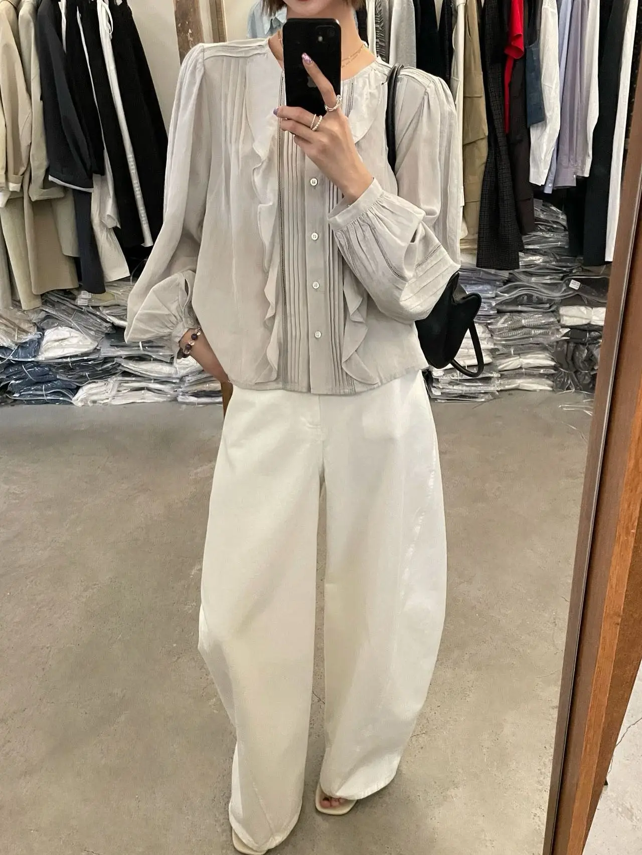 

Модные простые белые широкие брюки Lilian для женщин, с высокой талией, в деловом стиле, S7222, повседневные брюки с дизайнерским кроем