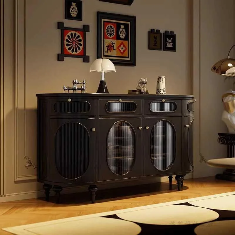 French retro solid wood dining side cabinet, American medieval entrance storage cabinet