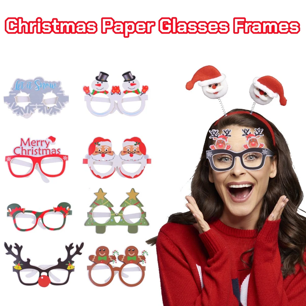 9 pièces/ensemble montures de lunettes de noël motif père noël bonhomme de neige drôle père noël lunettes en papier cadeaux de joyeux noël bonne année