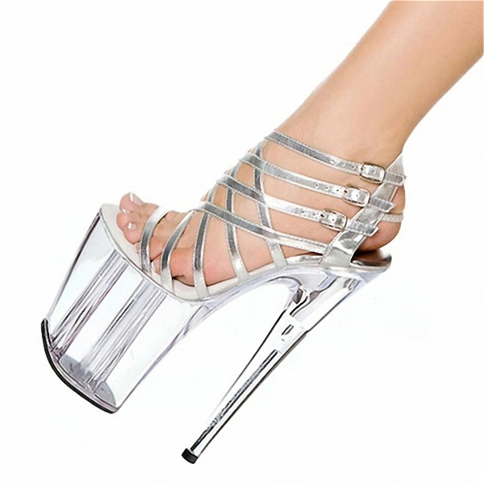 

2025 Silver Stilettos - Transparent 20CM Heel & Micro-Adjust Straps | No-Slip Crystal Buckles