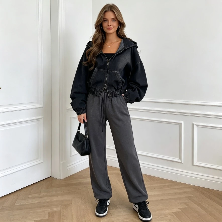 Denim Jacket Women Hooded Coat Vintage Washed Streetwear Jackets Double Zipper Female Distressed Outerwear Spring Streetwear