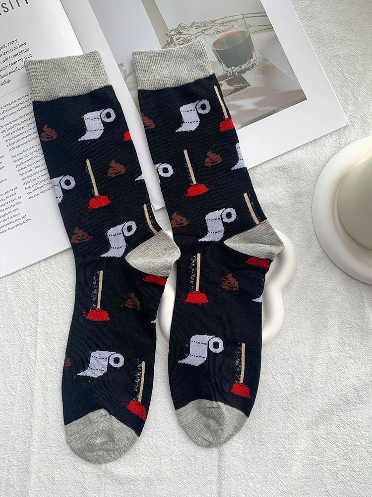 Chaozhu 1 Paar lustige Toiletten papier schwarz grau Crew Socken für Männer Herbst Winter Baumwolle lange Phantasie lässigen Stil