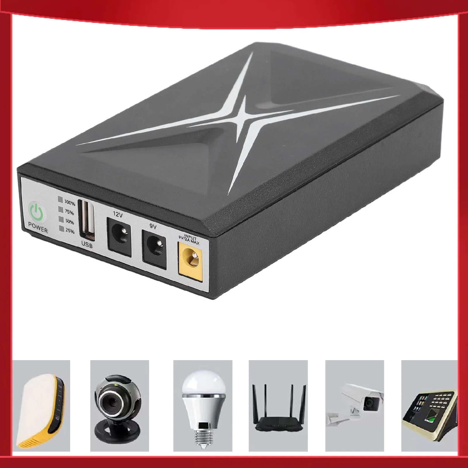 

Uninterruptible Power Supply 8800mAh High Capacity Compact UPS System for Camera WiFi Router 9VDC Input