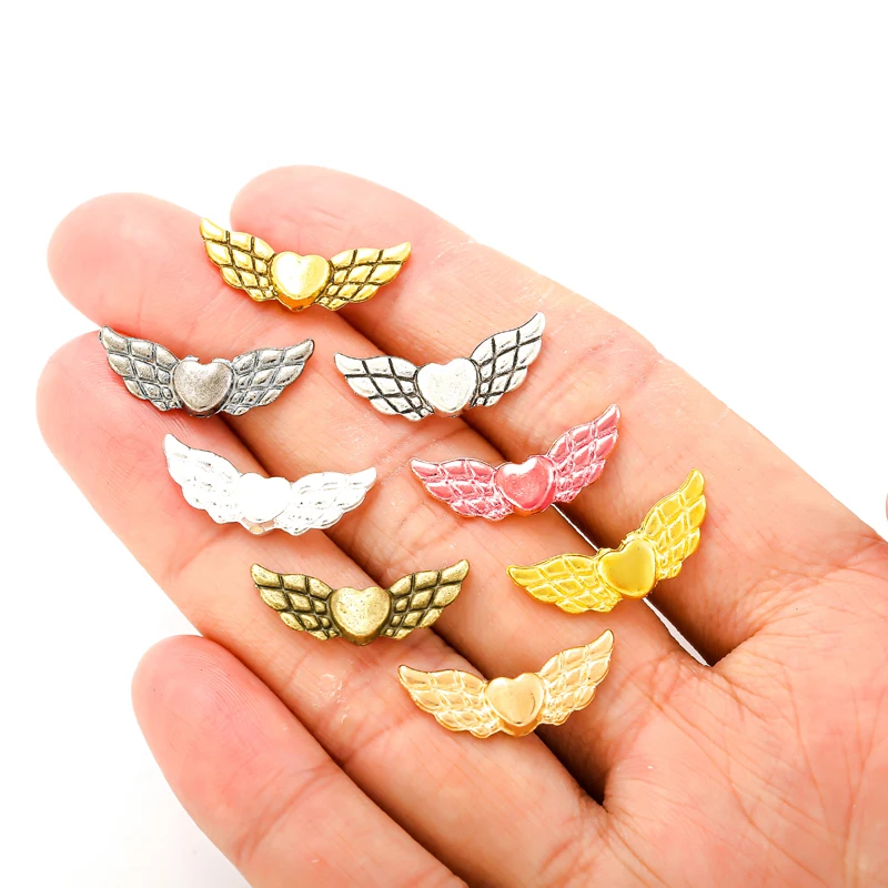 15pcs 8 color heart shaped Angel Wings Spacer Bead Charms Jewelry Making DIY Jewelry accessories Handmade Craft 22*9mm D451