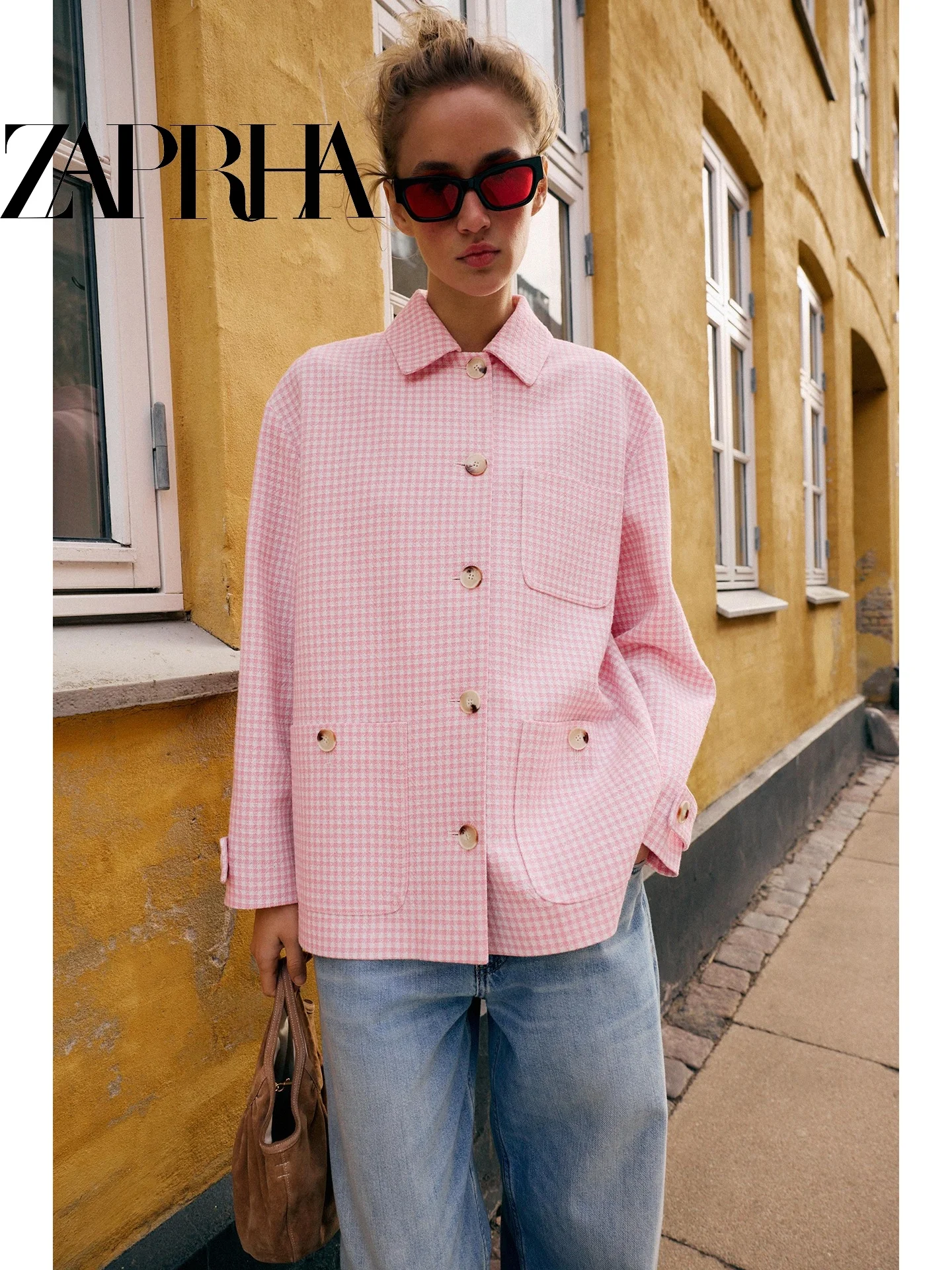 

Summer 2026 Women's Casual Loose Plaid Shirt Turn-down Collar Single Button Multi-pocket Small Grid Pattern Commute Style