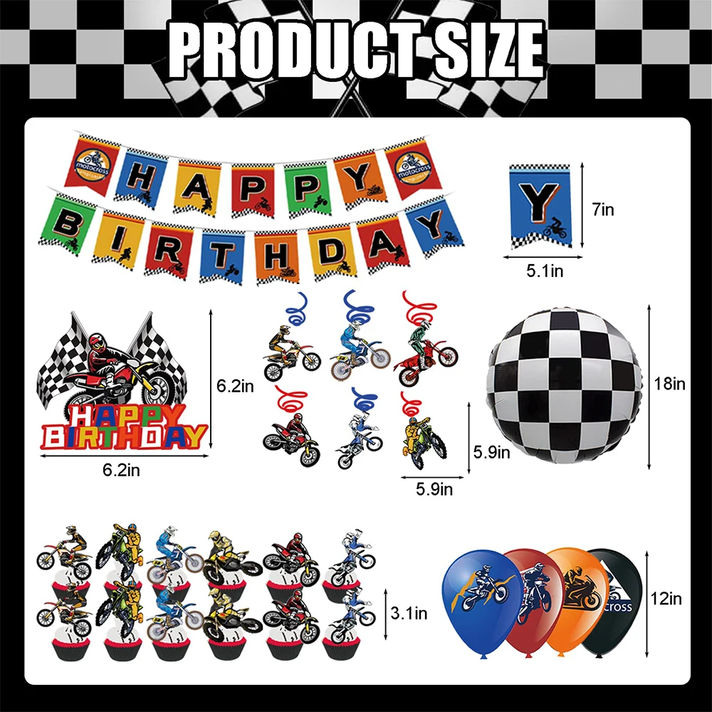 Motorcycle Dirt Bike Party Tableware Plates Cups Balloons Banner Pennant for Boys Kids Motor Birthday Party Decoration Supplies