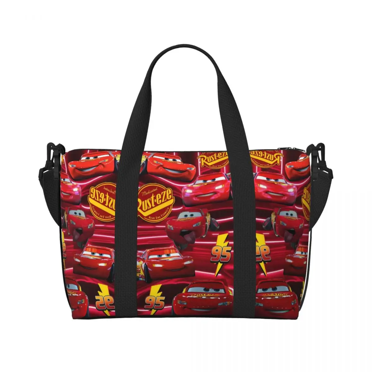 

Изготовленная на заказ сумка-тоут Lightning McQueen, женская большая вместительная сумка с автомобилями, пляжная сумка для спортзала, дорожная сумка на плечо