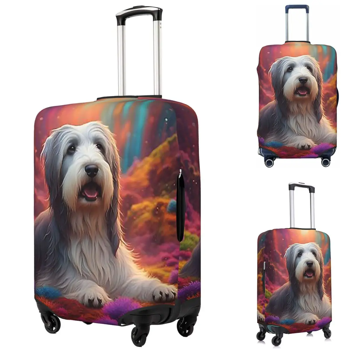 

Бородатая собака-колли в красочной природе, защитный чехол для чемодана, эластичные защитные чехлы для дорожного багажа для 18-32 дюймов