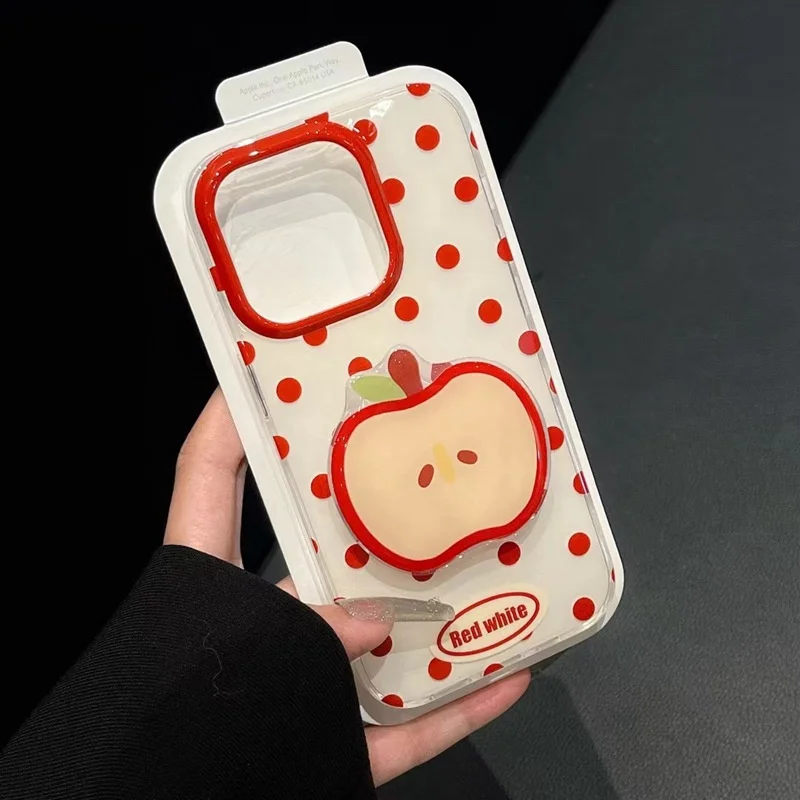 Capa de telefone retrô de bolinhas vermelhas com buraco grande IND com suporte de telefone Apple para iPhone 11 12 13 14 15 16 pro max