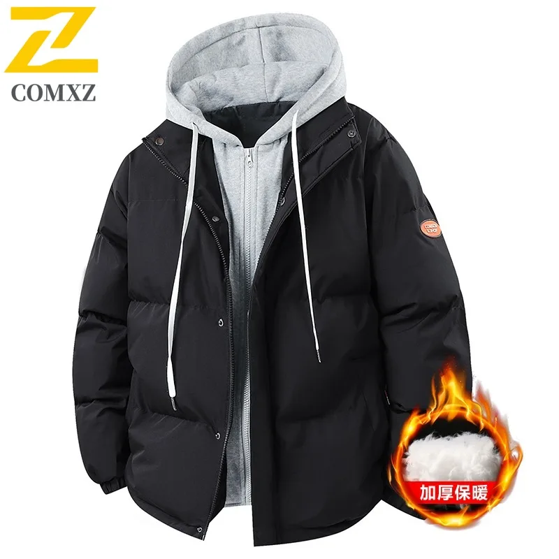 

Men's Winter Thickened Workwear Cotton Jacket American style Fleece-Lined Hooded Parka Windproof Casual Overcoat Fit Camping