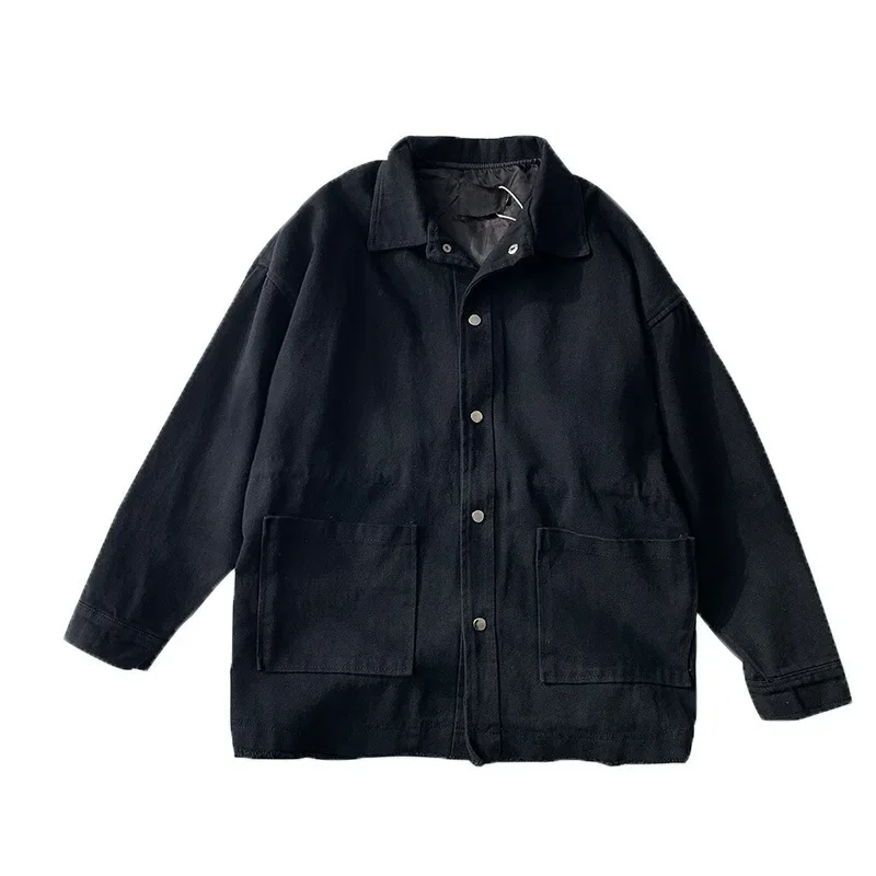 Spring Autumn Men's Harajuku Loose Long Sleeved Shirt Coat Korean Retro Cargo Shirts For Men Jacket Y2k Streetwear Men Clothing