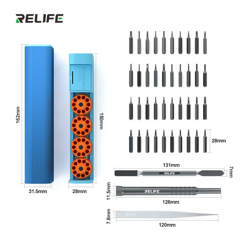 RELIFE RL-5122 43 in1 Screwdriver Set Y0.6/0.8/+1.5/+2.5/T1 for Mobile Phone Tail Plug Disassembly Screwdriver Storage Box Set