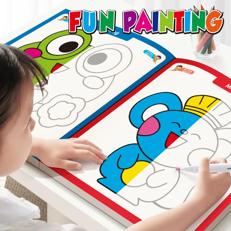Creative Coloring Book - Half-Coloring, Animals, Ocean, Character Patterns, Fun Graffiti Art Activities