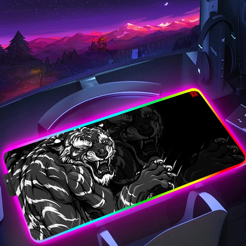 With Backlit RGB Game Mouse Mat Wild Beast Game Mouse Pad Large Gaming Mousepad Gamer Rubber Accessories LED HD Print Table Mat