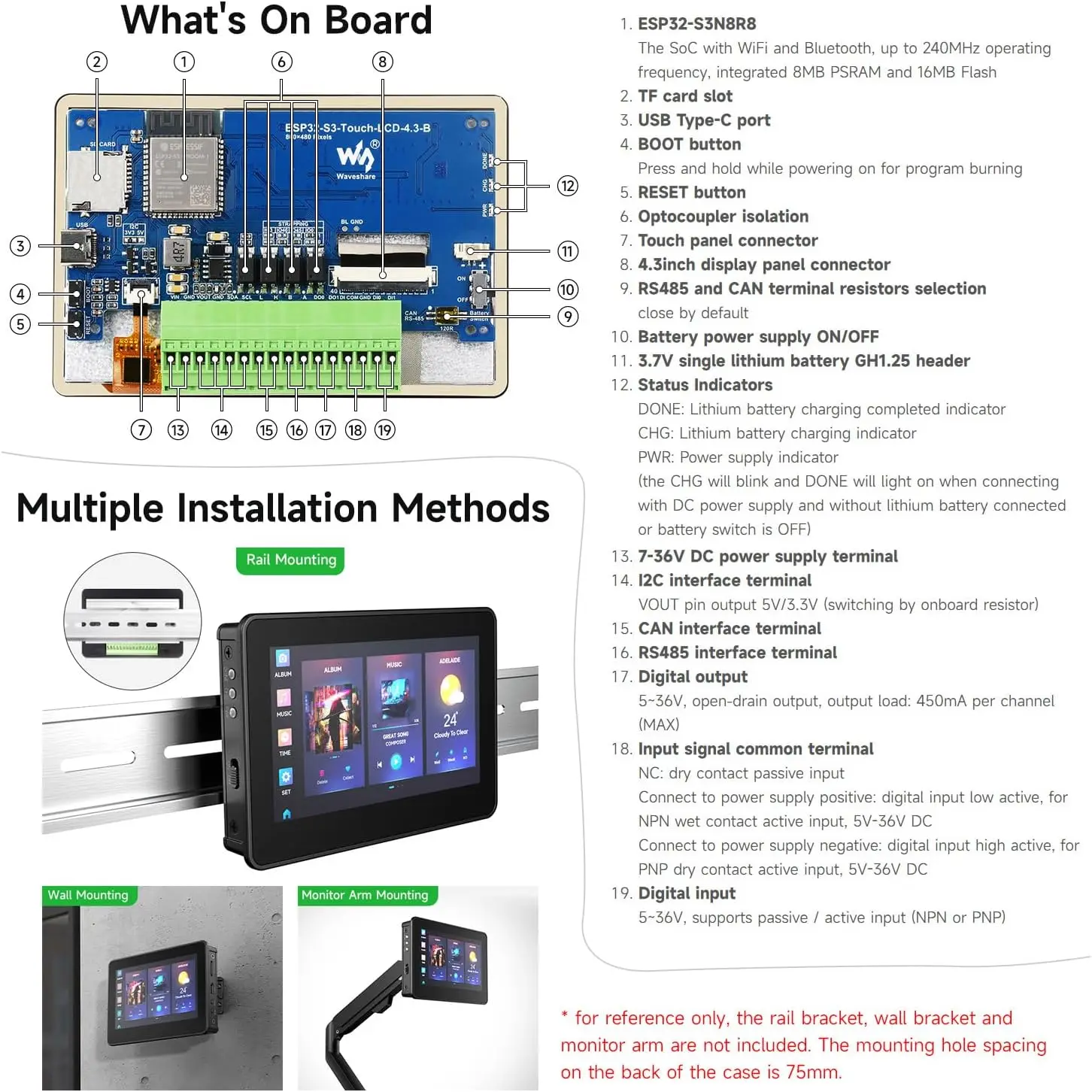 Waveshare ESP32-S3 4.3 بوصة IPS شاشة تعمل باللمس شاشة الكريستال السائل مجلس التنمية B 800x480 LX7 معالج ثنائي النواة لاردوينو IDE #6