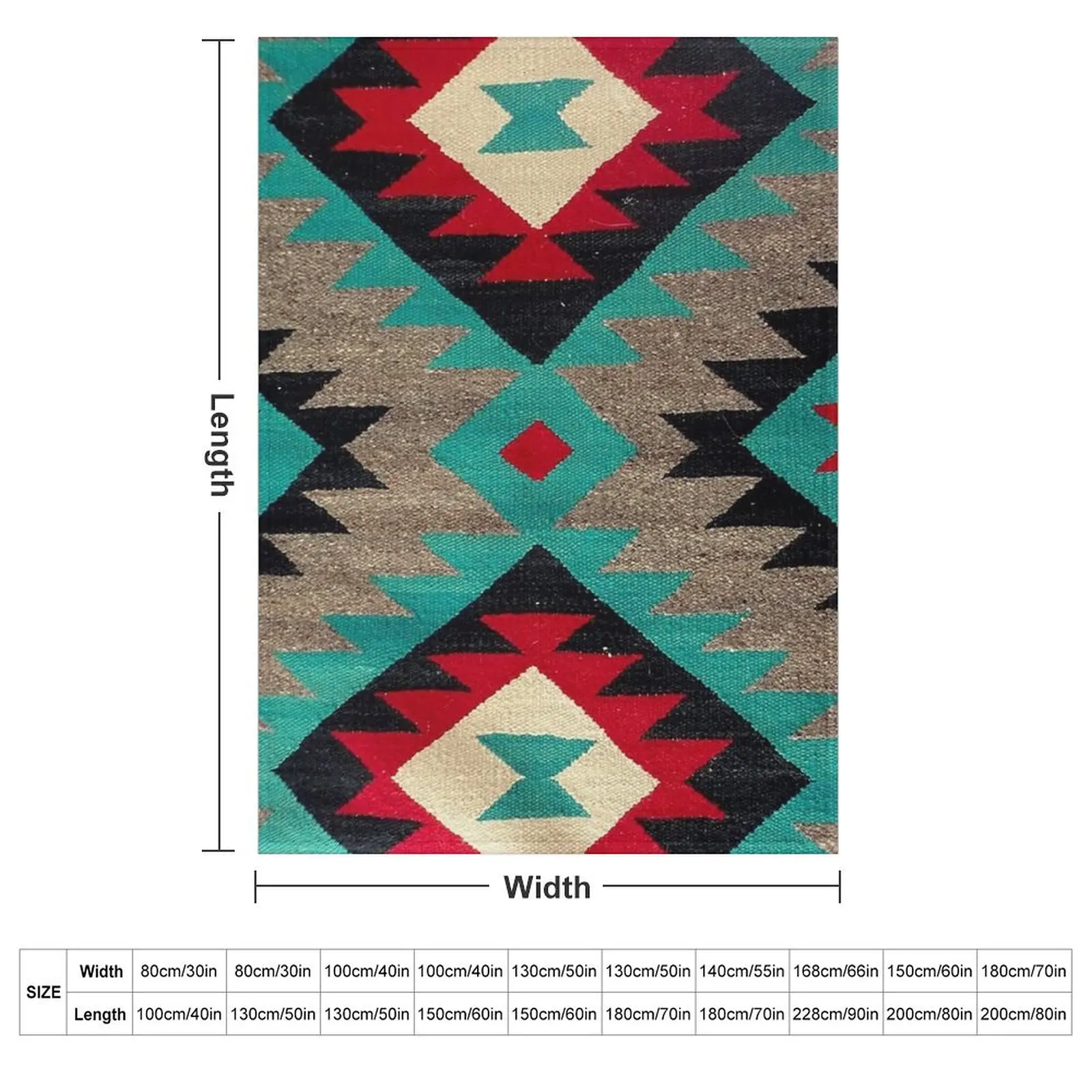Navajo Blanket pattern, turquise, red, grey, black Throw Blanket couch cozy soft plush fuzzy picnic outdoor blanket