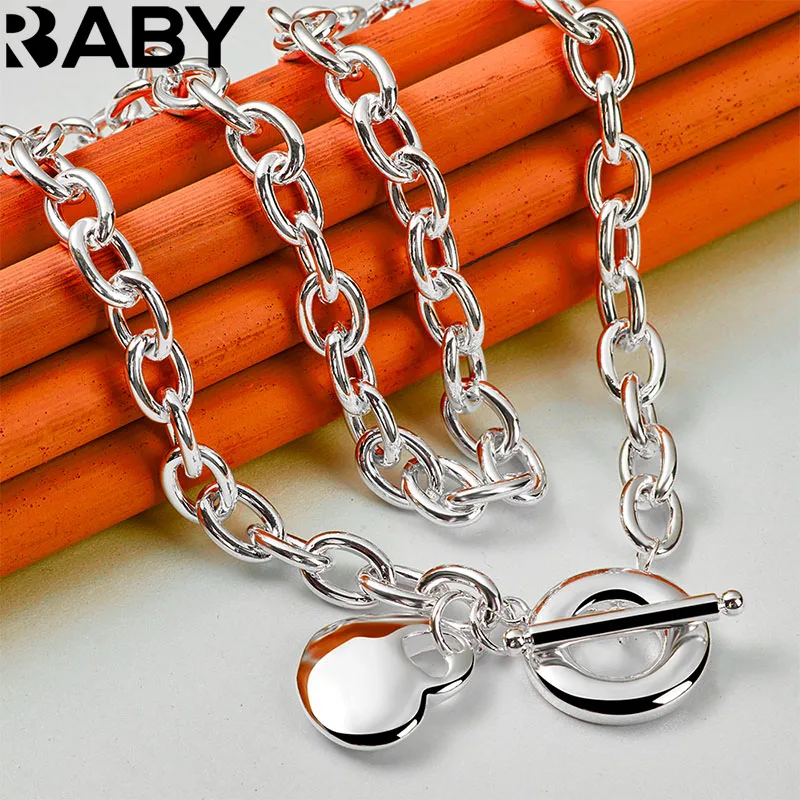 

URBABY 925 Sterling Silver OT Buckle Chain Heart Pendant Necklace For Woman Man Wedding Banquet Party Gift Fashion Jewelry